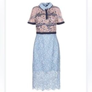 Beautiful Lace Midi Dress in Blue and Gold